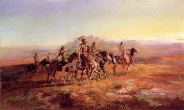 Indios americanos Painting - Fiesta de la guerra del río Sun 1903 Charles Marion Russell Indios Americanos